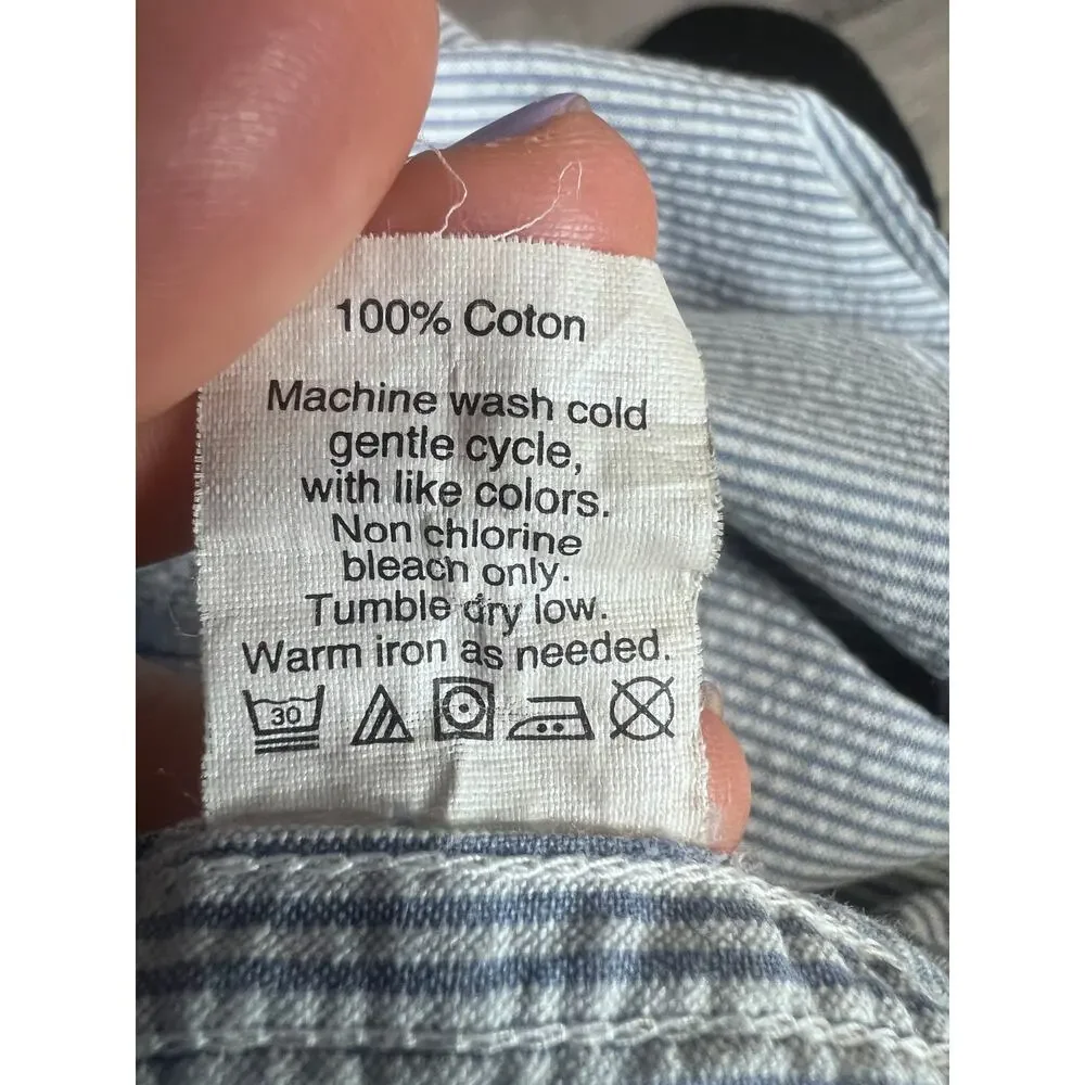 J.Crew Button Down Shirt Short Sleeve Pocket Men’s XL Blue White Striped Cotton